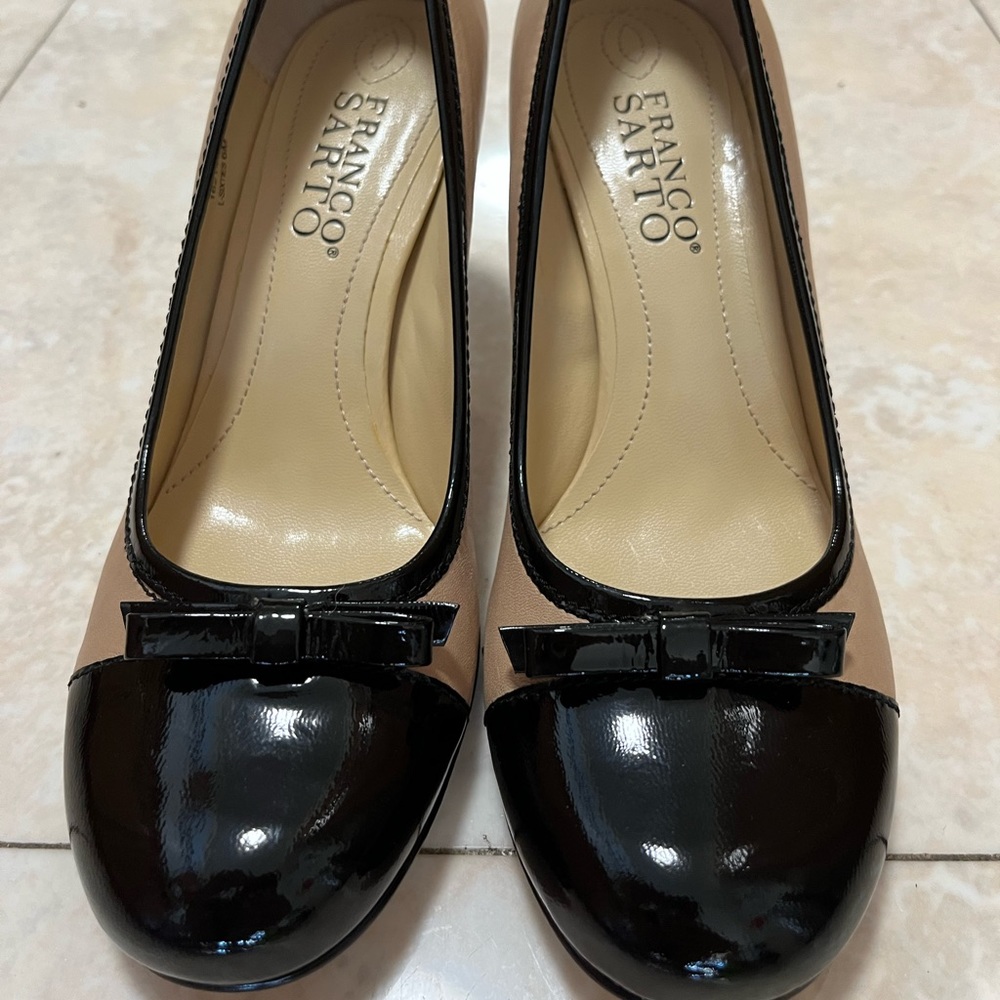 New Franco Sarto Patent Black/Tan Two Tone High Heels 👠 Office Work Pumps